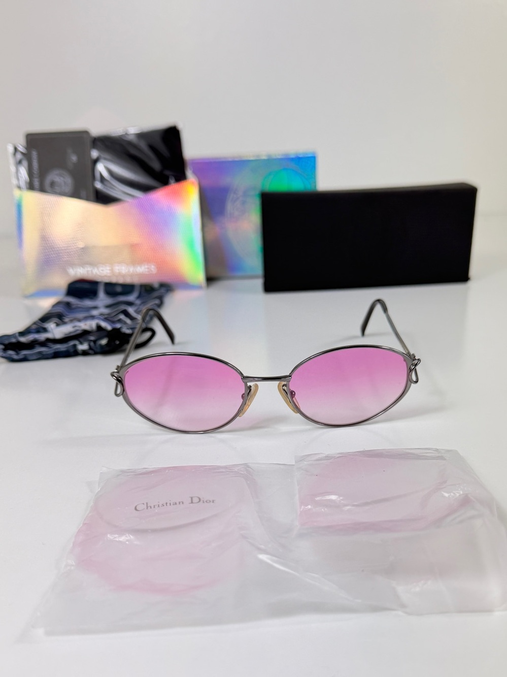 Vintage Christian Dior Oval Sunglasses CD 3523 21P Gunmetal Gold Custom Pink Len
